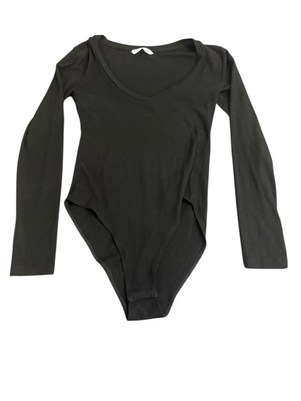 Women’s MangoPop Black Long-Sleeve V-Neck One-Piece Bodysuit Size XS